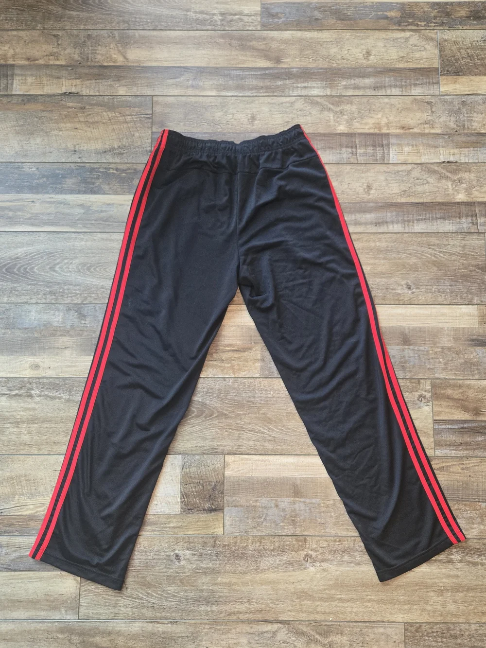 Adidas Men's Large Black Red 3-Stripe Track Pants Open Hem Drawstring Large